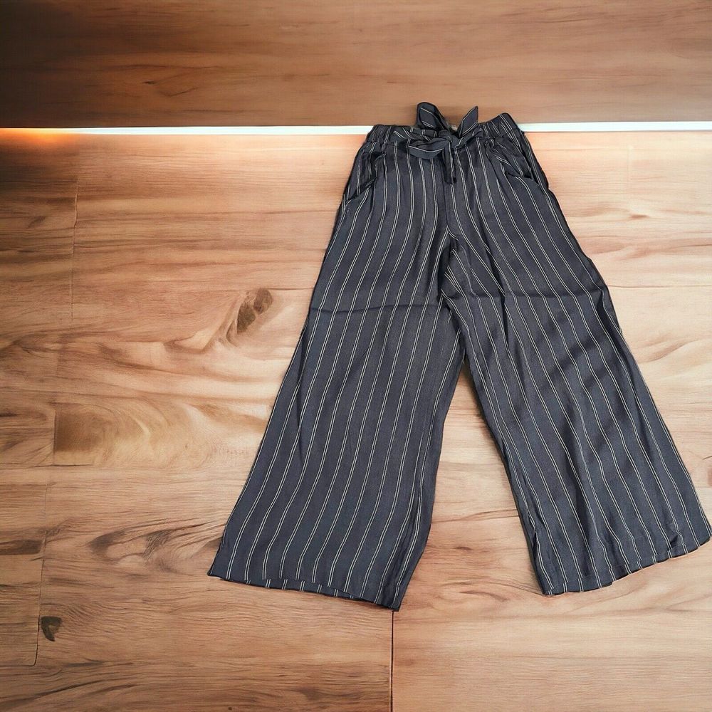 Aritzia Wilfred Faun Striped Wide Leg Cropped Pants Size XS Tie‎ Waist Pockets